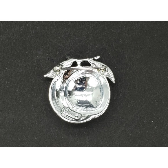 Vintage Sarah Coventry Peach Fruit Silver Tone Textured Brooch Pin - Picture 3 of 5